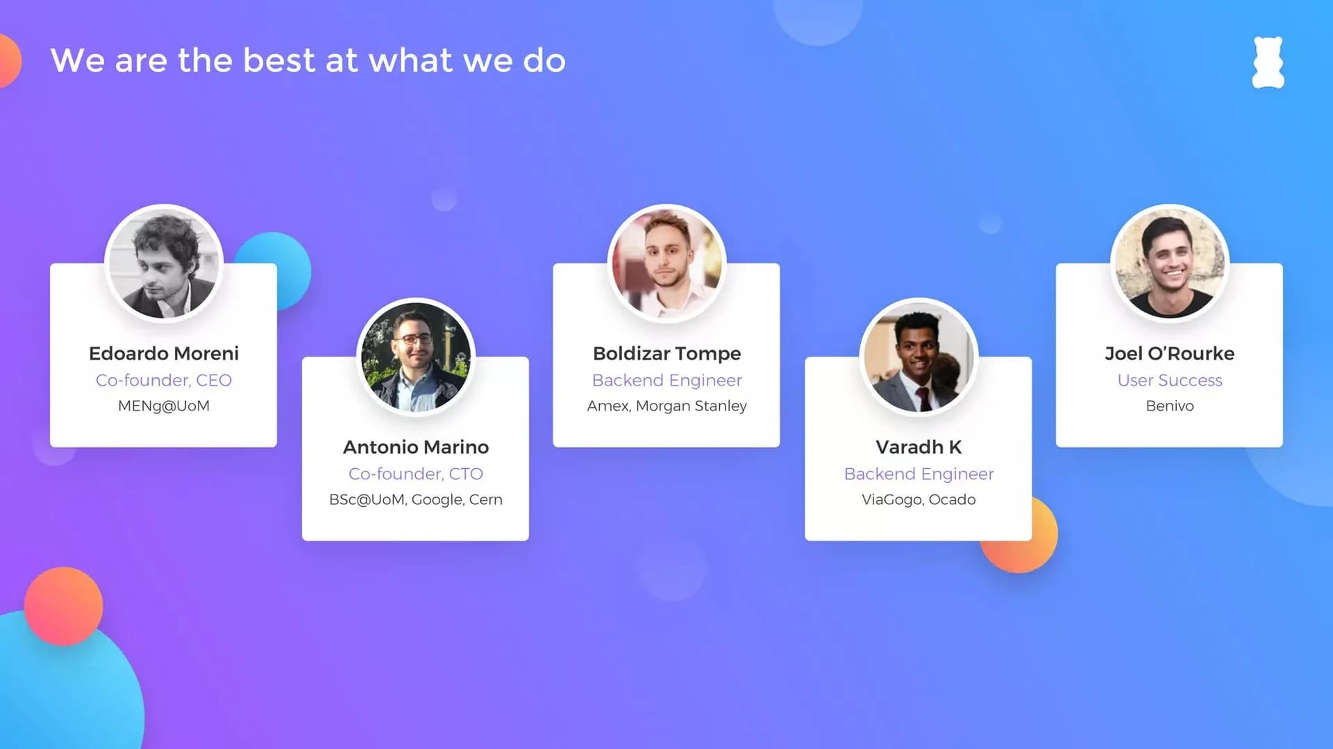 The founding and engineering team slide