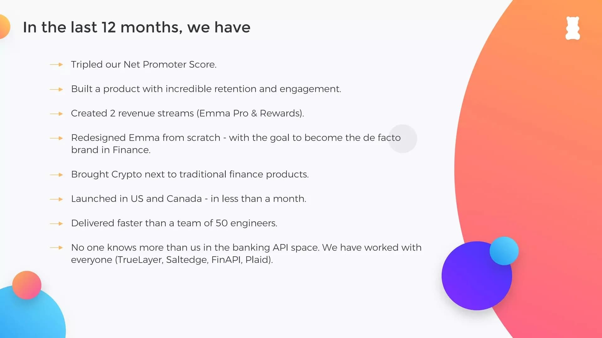 What we shipped in the last 12 months slide